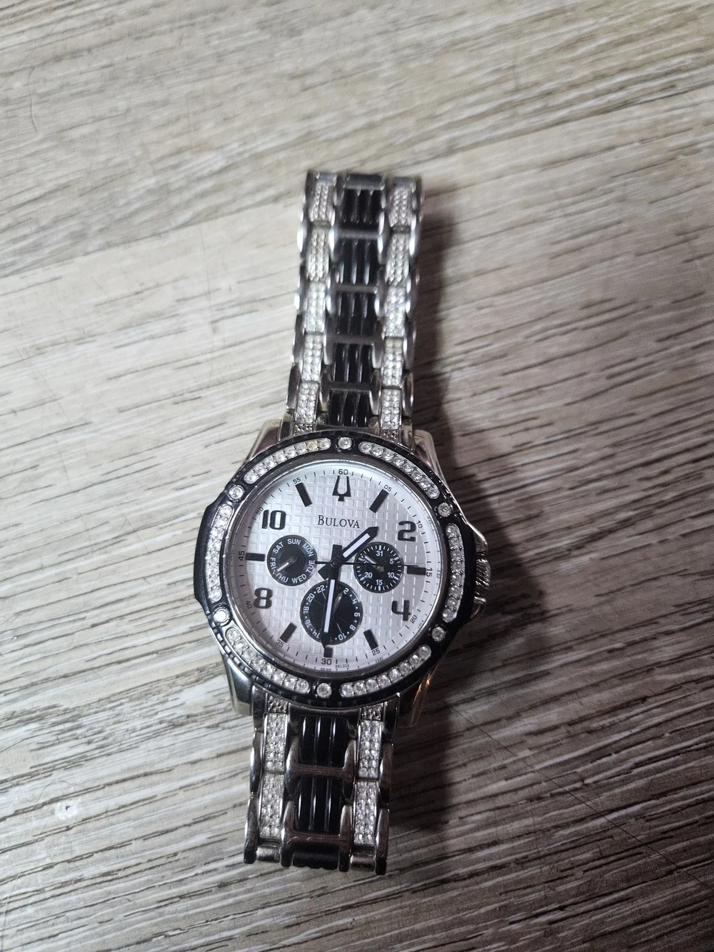 Bulova Silver & Black Crystal Accent Chronograph Watch